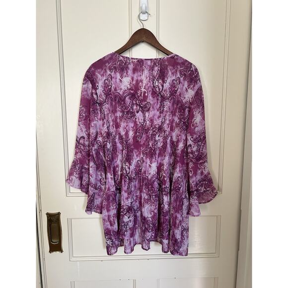 Catherines Beaded Crinkle Tunic Blouse Womens Size 3X Pink Boho Comfort - Picture 3 of 8